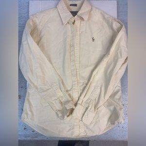 Ralph Lauren Women's Yellow stripe Classic Fit Button Up Shirt  Size 10 Coastal